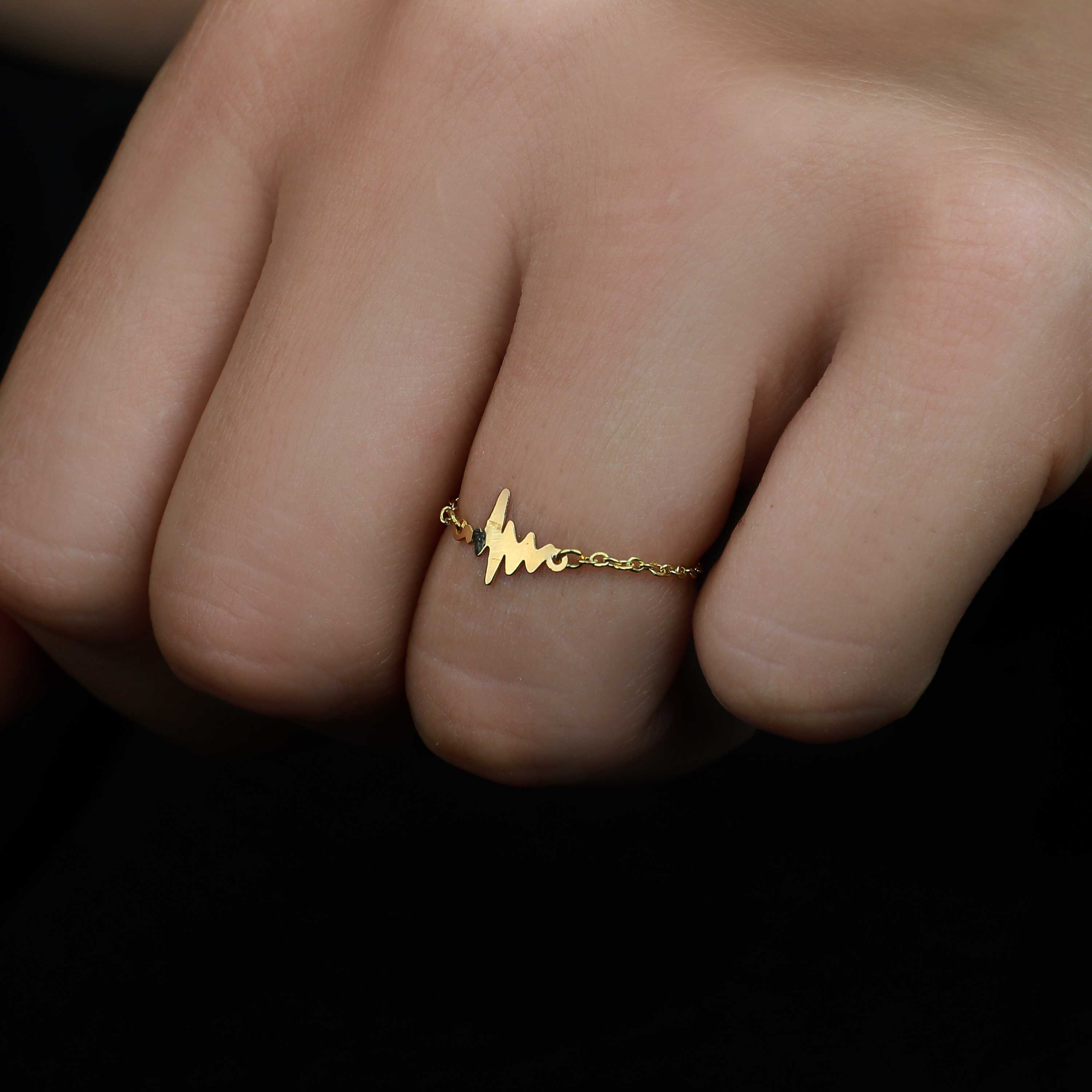 18k gold chain ring, Turkish made - (H-1298)
